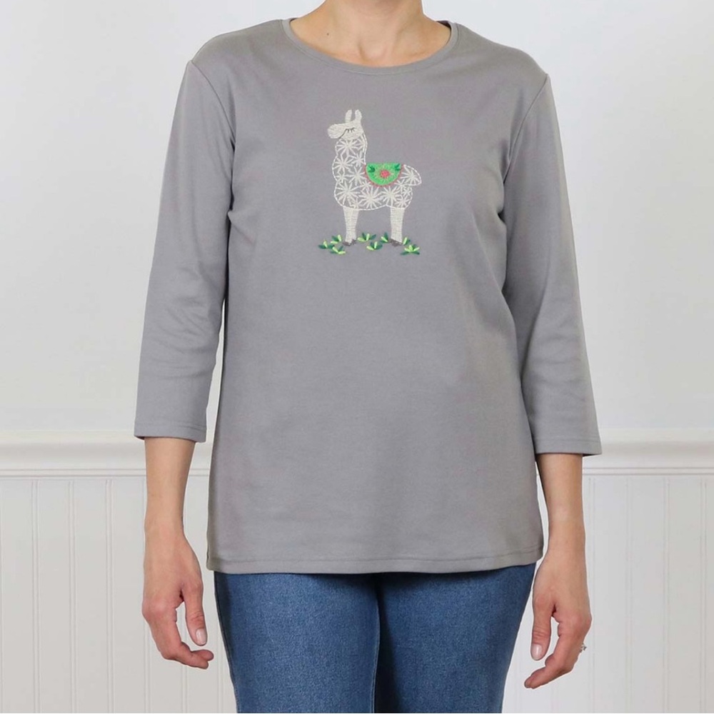 Embroidered llama top